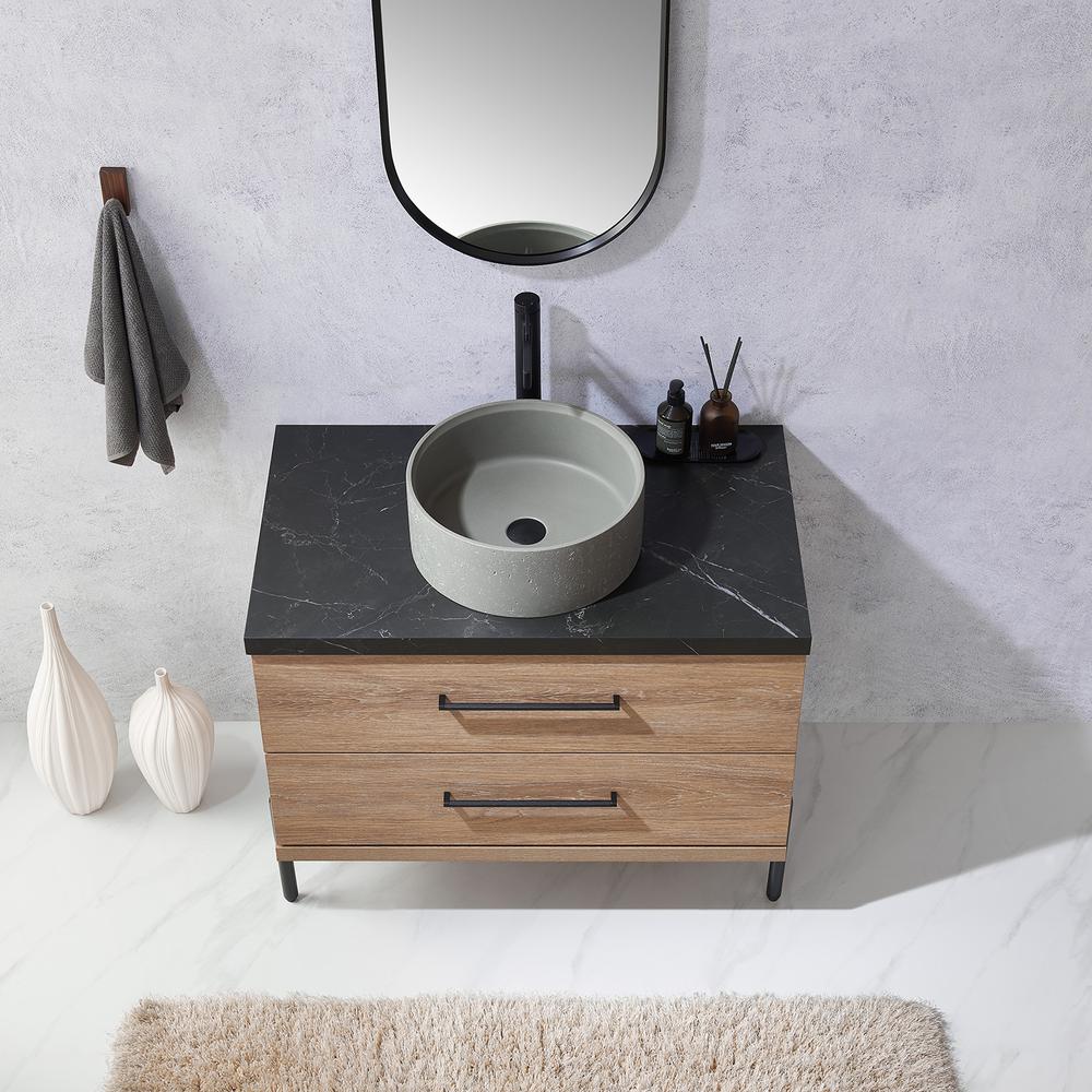 Single Sink Bath Vanity with Sintered Stone Top with Concrete Sink and Mirror. Picture 7