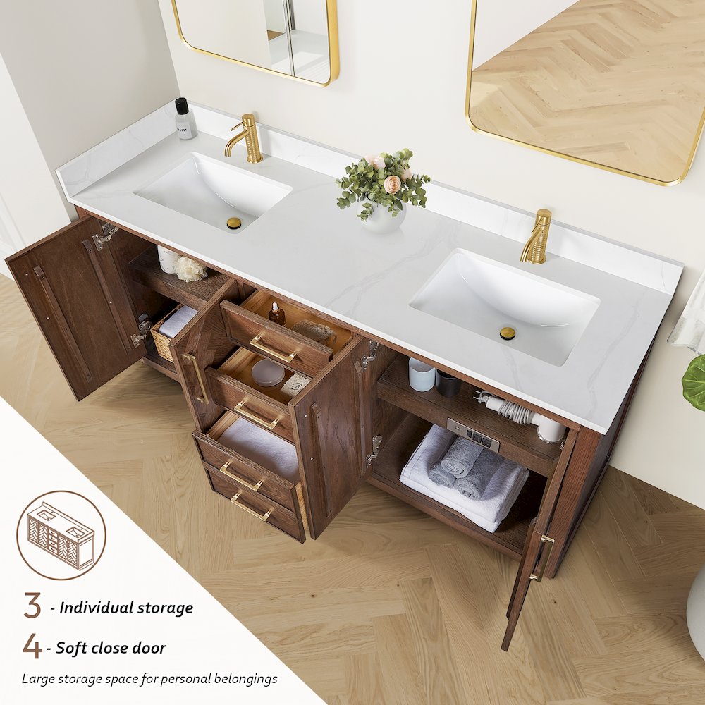 Jakarta 72" Freestanding Double Bath Vanity in Aged Dark Brown Oak. Picture 8
