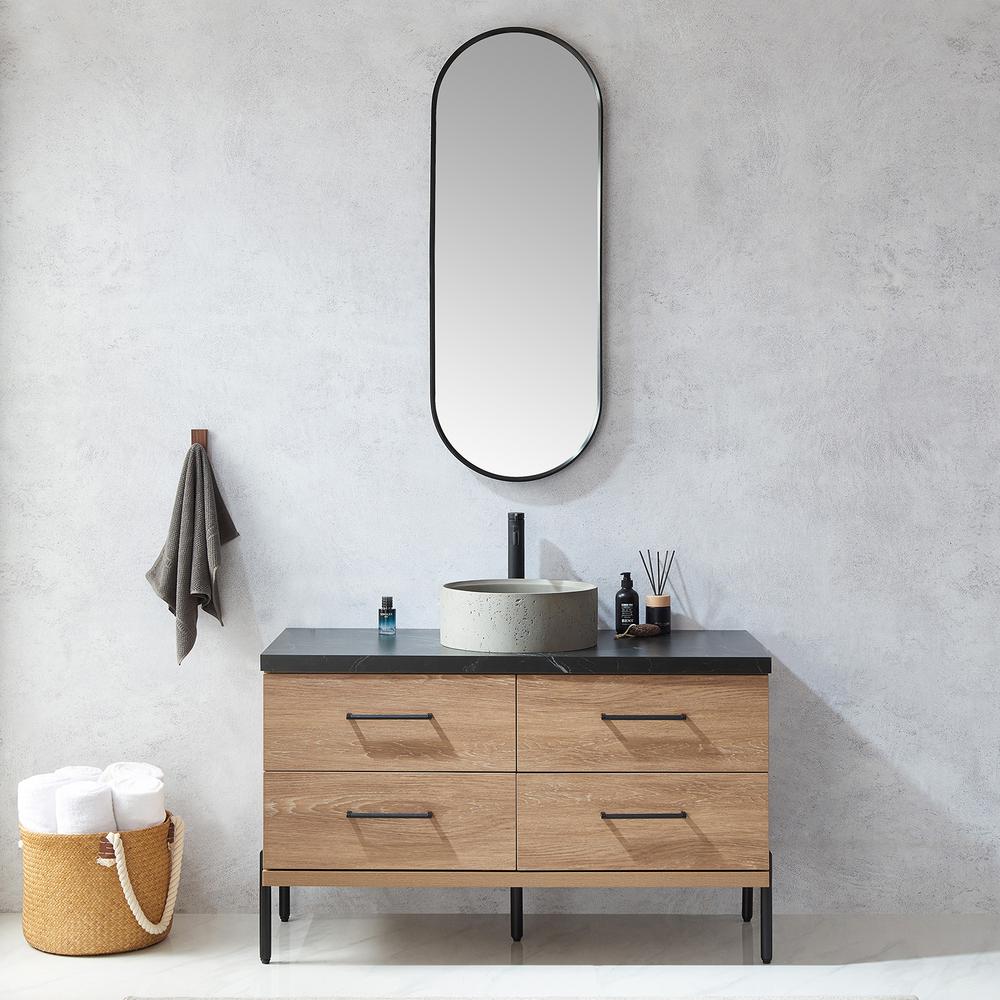 Luarca 18 in. W x 48 in. H Oval Metal Wall Mirror in Brushed Black. Picture 7