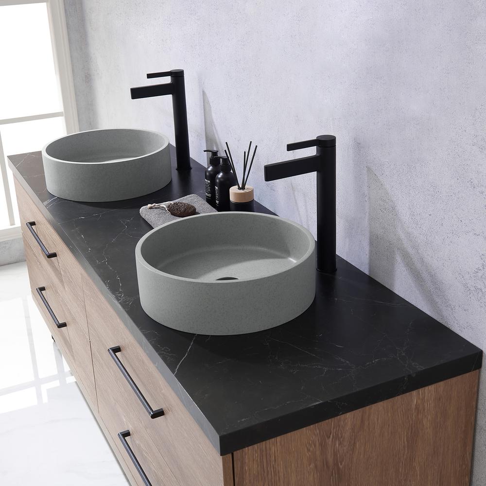 Double Sink Bath Vanity with Black Sintered Stone Top with Concrete Sink. Picture 9
