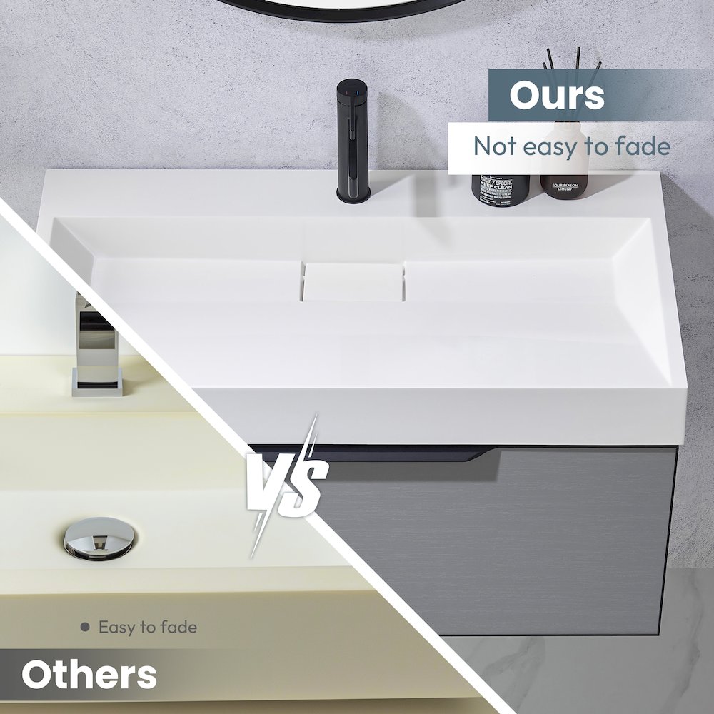 Rectangular White Finish Composite Granite Stone Console Bathroom Vanity Sink. Picture 7