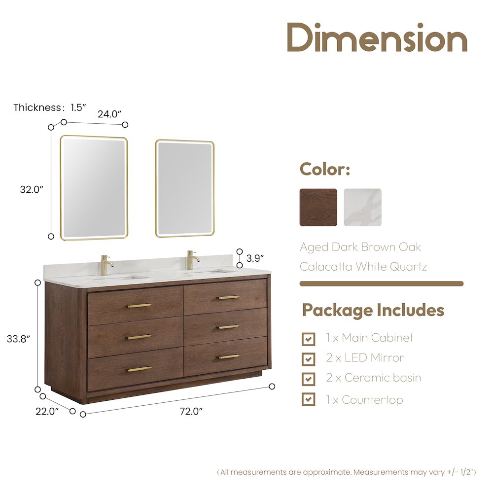 Porto 72" Free-standing Double Bath Vanity in Aged Dark Brown Oak. Picture 14