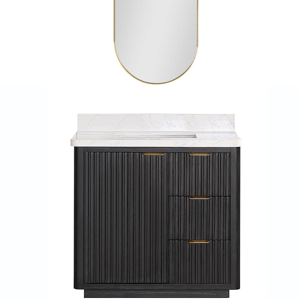 Free-standing Single Bathroom Vanity with Composite top and Mirror. Picture 2