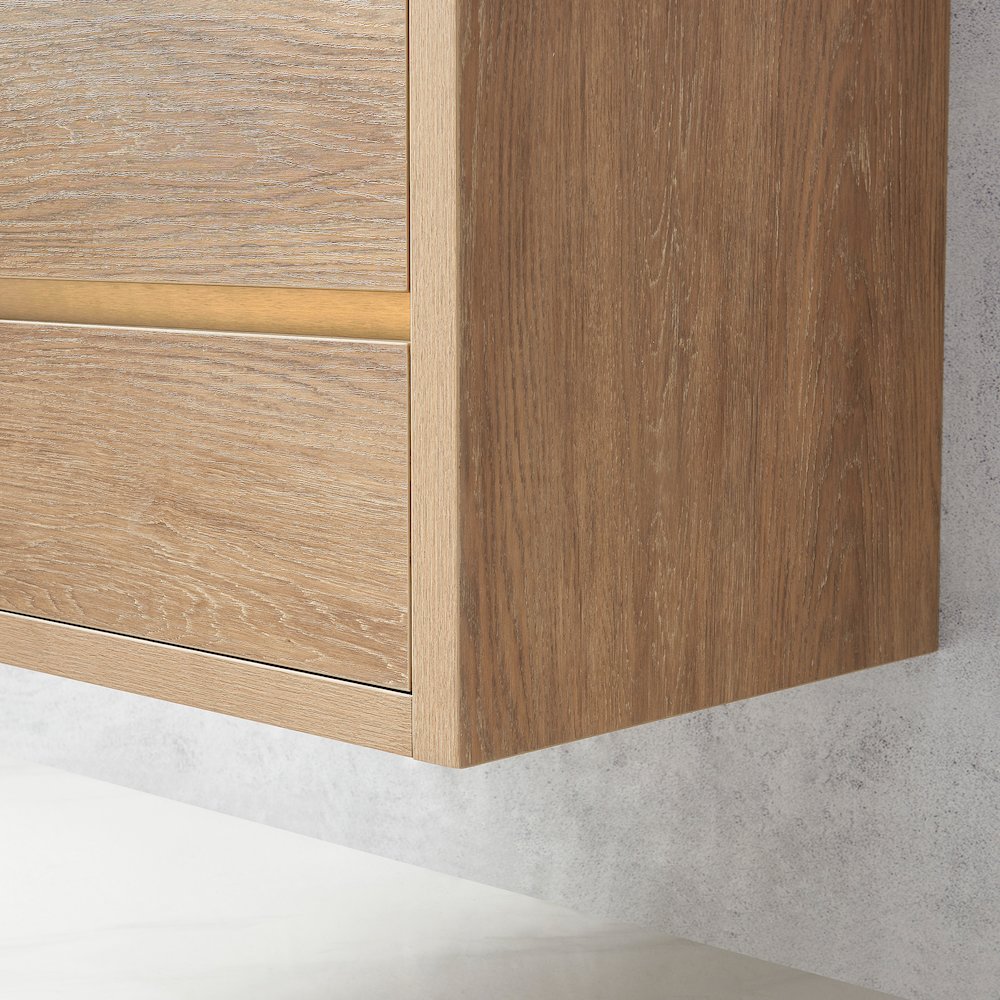 Palencia 84" Double Sink Wall-Mount Bath Vanity in North American Oak. Picture 12