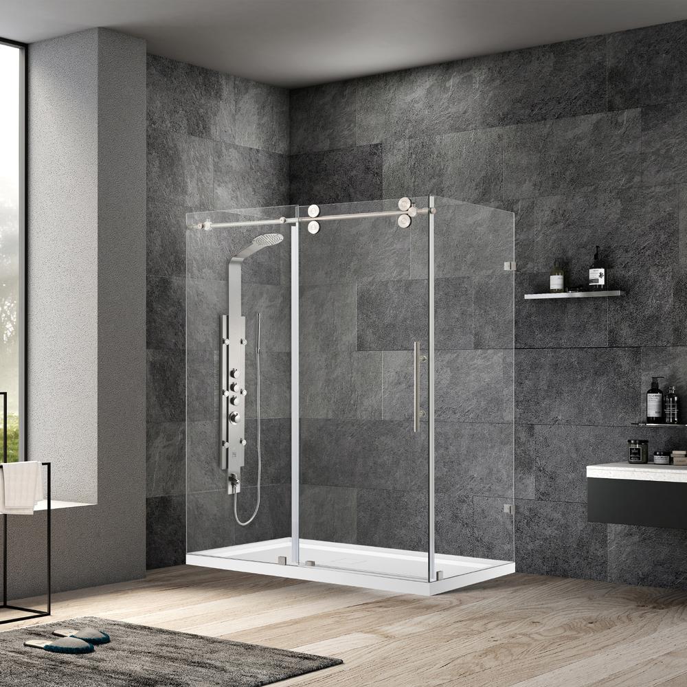 Rectangle Single Sliding Frameless Shower Enclosure in Brushed Nickel. Picture 12