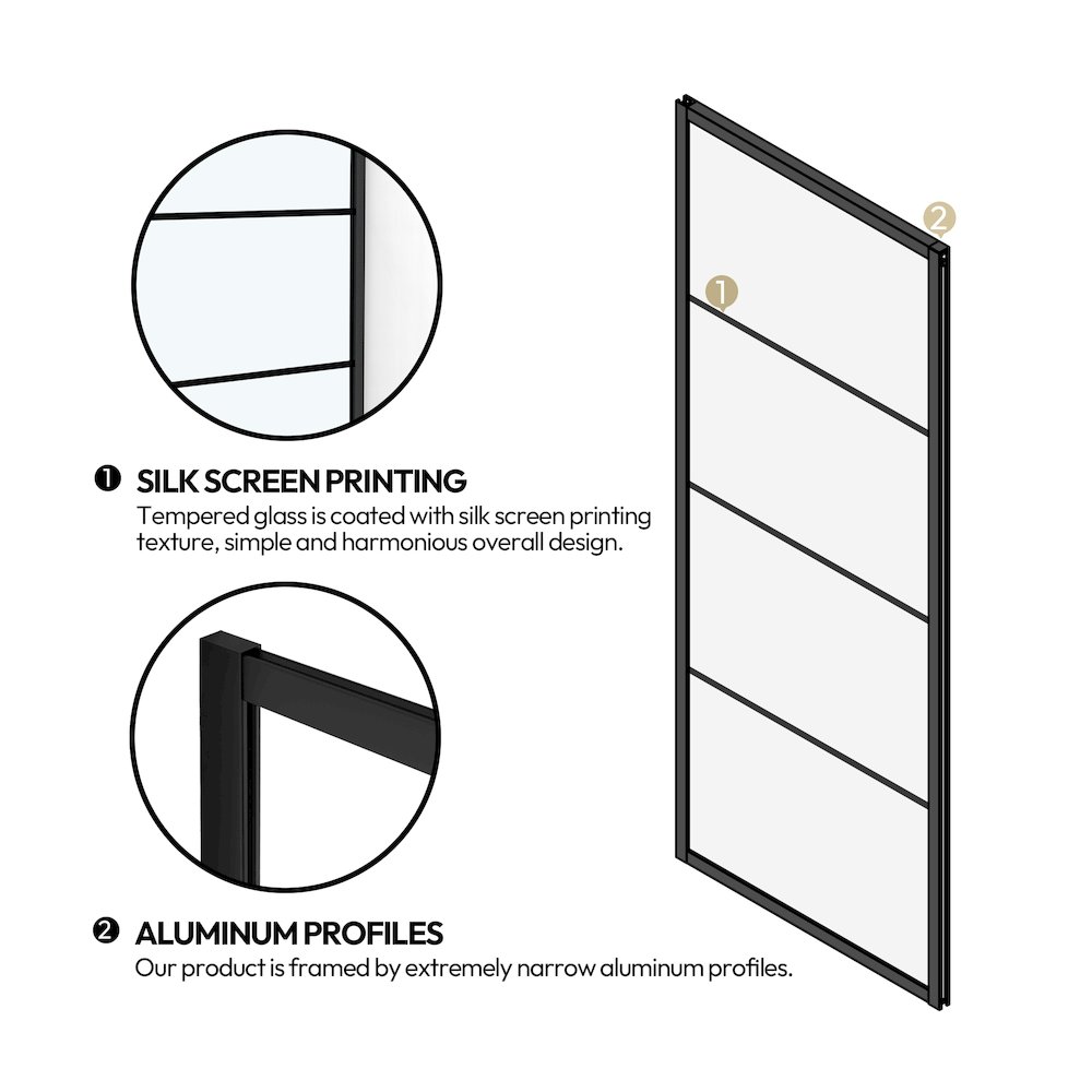 Losar 68" W x 78" H Single Sliding Frameless Shower Door in Matte Black. Picture 10
