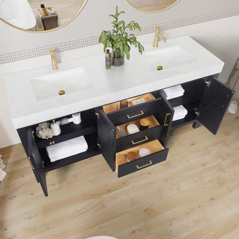 León 72in. Free-standing Double Bathroom Vanity in Fir Wood Black. Picture 6