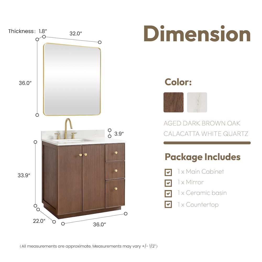 Oza 36" Free-standing Single Bath Vanity in Aged Dark Brown Oak. Picture 17
