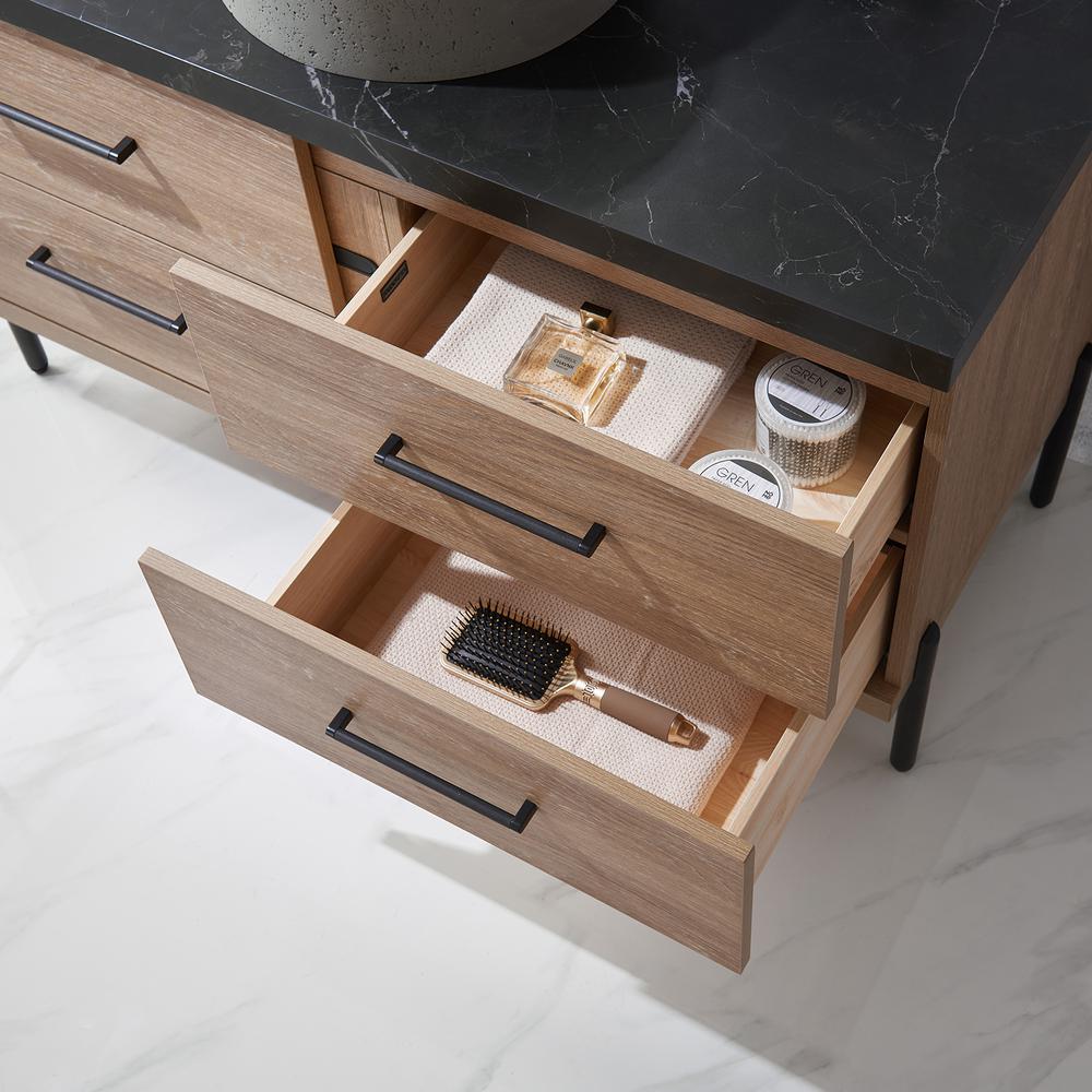 Single Sink Bath Vanity with Sintered Stone Top with Concrete Sink and Mirror. Picture 9