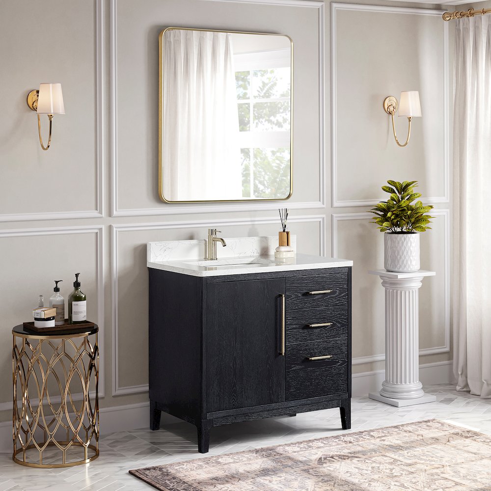 Gara 36" Free-standing Single Bath Vanity in Fir Wood Black. Picture 5