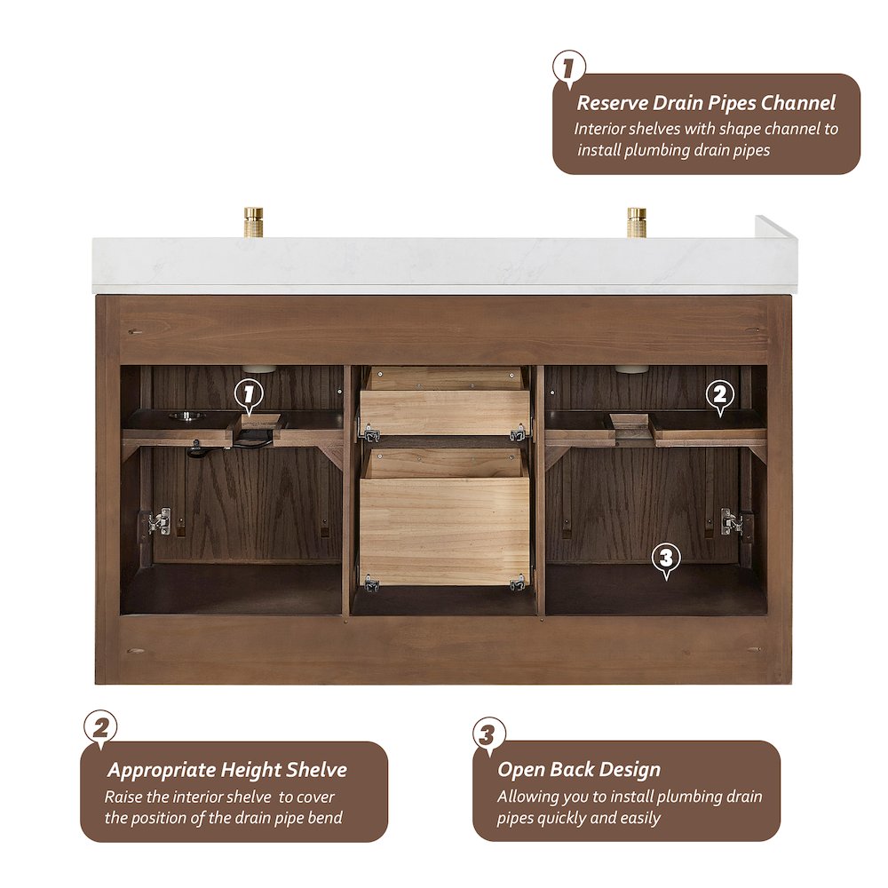 Jakarta 60M" Freestanding Double Bath Vanity in Aged Dark Brown Oak. Picture 16