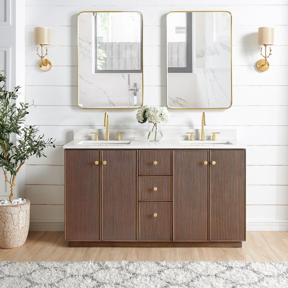 Oza 60M" Free-standing Double Bath Vanity in Aged Dark Brown Oak. Picture 3