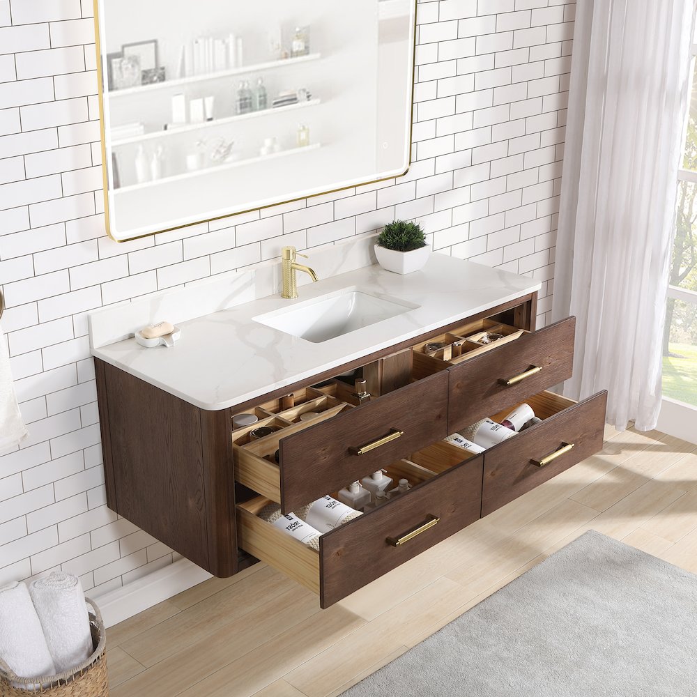Cristo 55" Floating Single Bath Vanity in Aged Dark Brown Oak. Picture 8