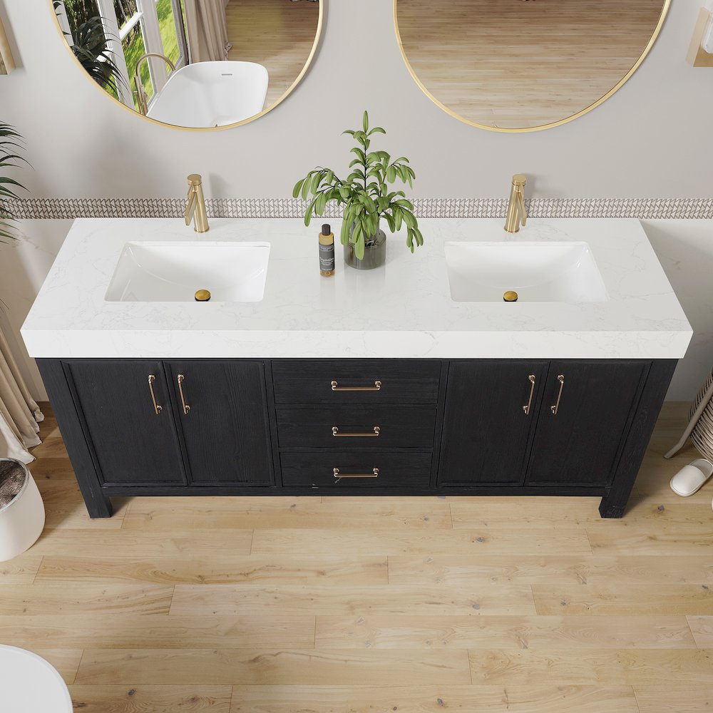 León 72in. Free-standing Double Bathroom Vanity in Fir Wood Black. Picture 5