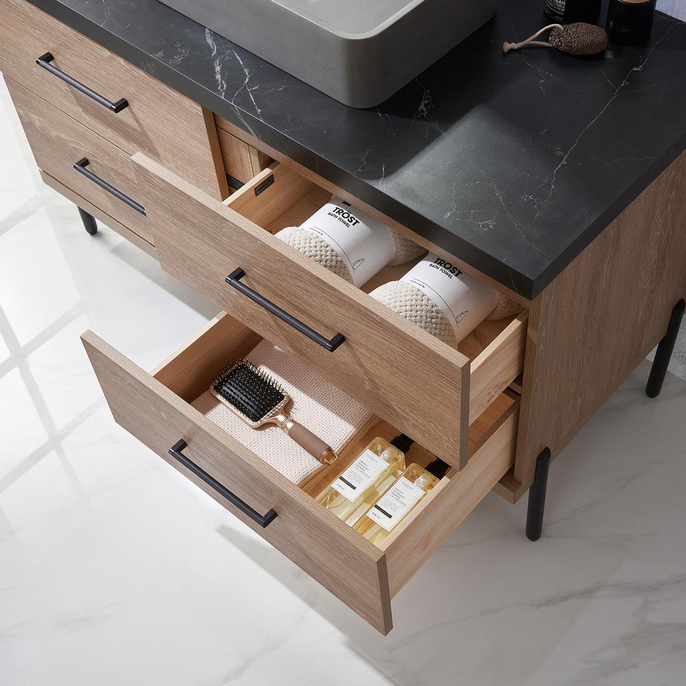 Single Sink Bath Vanity with Sintered Stone Top with Concrete Sink and Mirror. Picture 9
