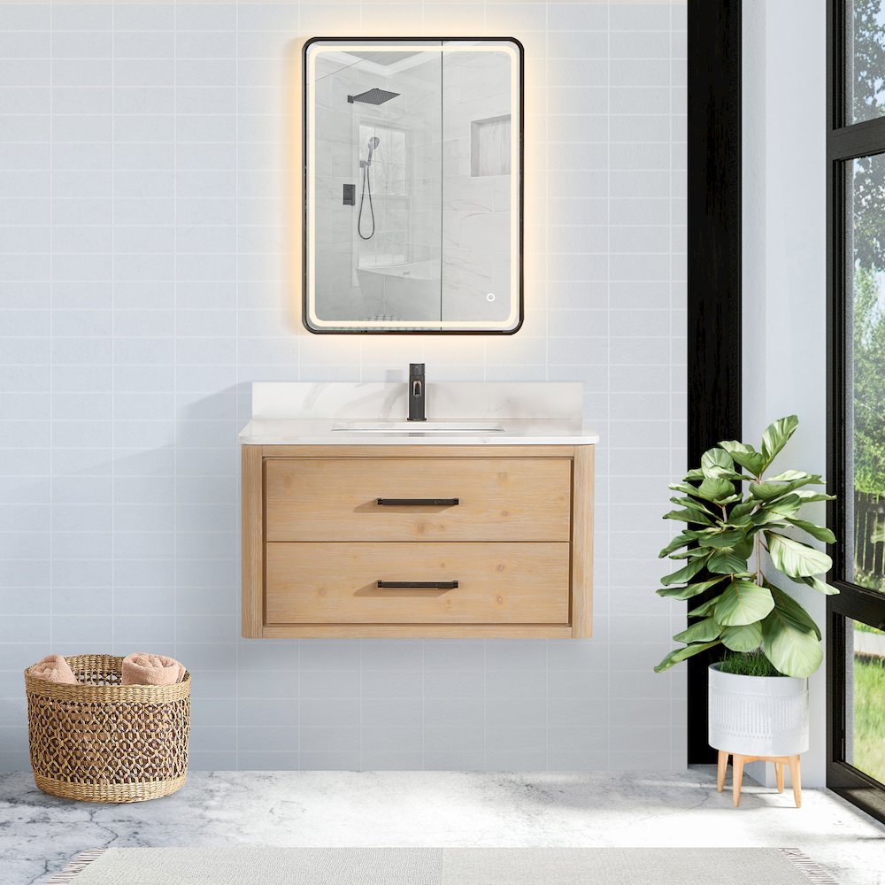 Cristo 36" Floating Single Bath Vanity in Fir Wood Brown. Picture 3