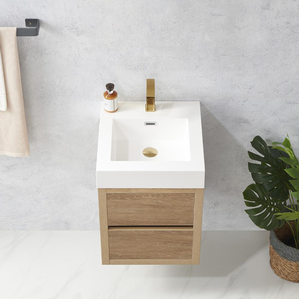 Single Sink Wall-Mount Bath Vanity with Composite Integral Square Sink Top. Picture 4