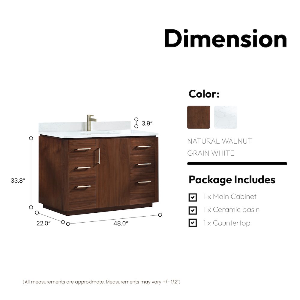 San 48" Free-standing Single Bath Vanity in Natural Walnut. Picture 18