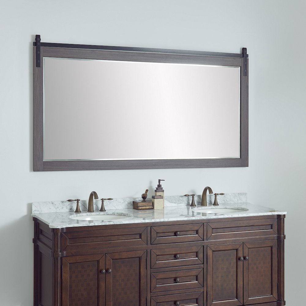 Cortes 72" Rectangular Bathroom Vanity Barndoor Wall Mount Mirror in Oak. Picture 5