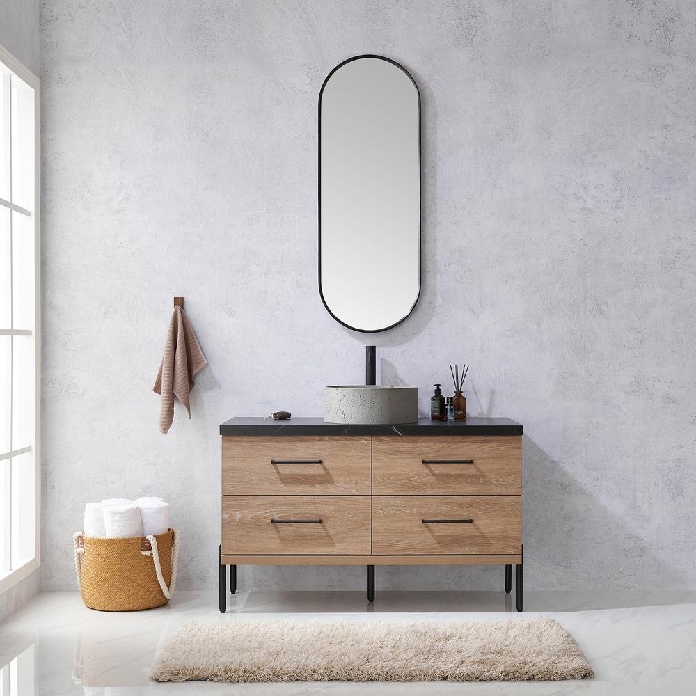 Single Sink Bath Vanity with Sintered Stone Top with Concrete Sink and Mirror. Picture 4