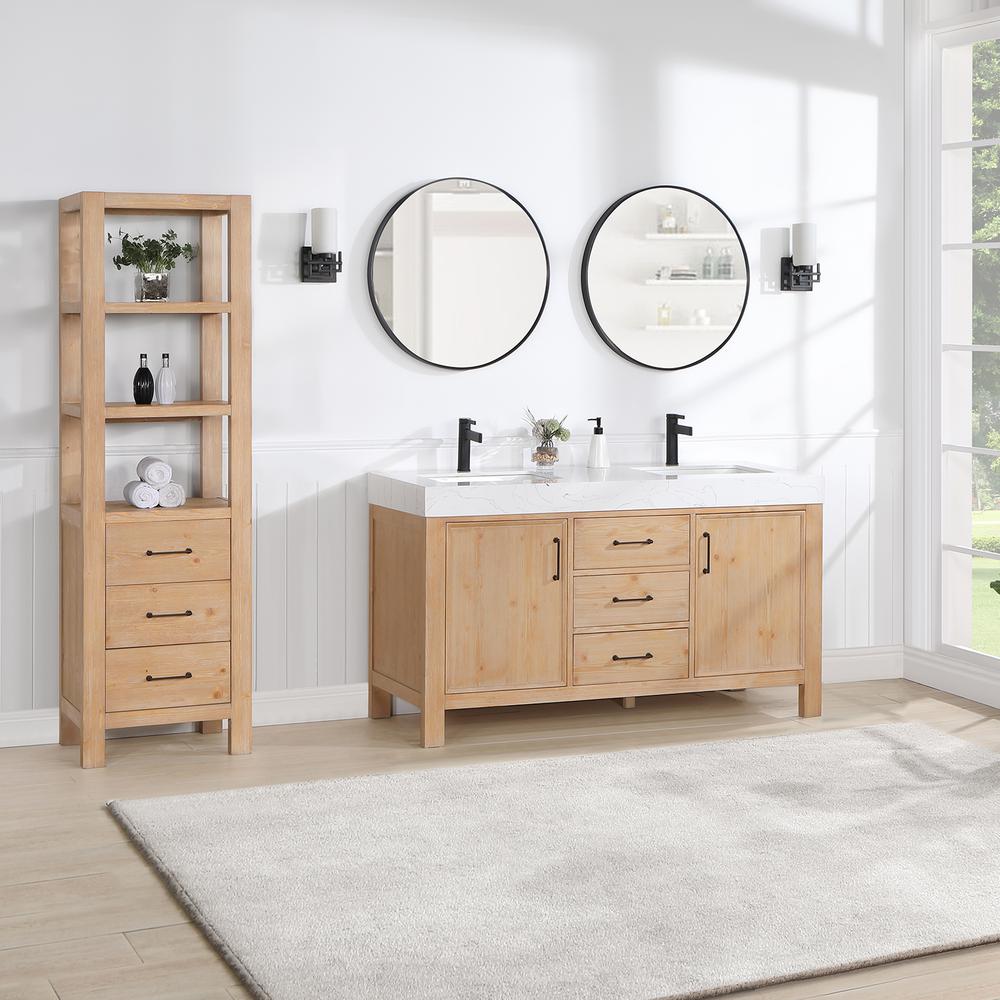 Free-standing Double Bathroom Vanity with Composite top and Mirror. Picture 4