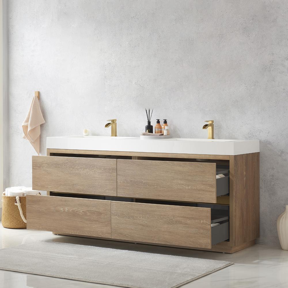Double Sink Bath Vanity with White Composite Integral Square Sink Top. Picture 7