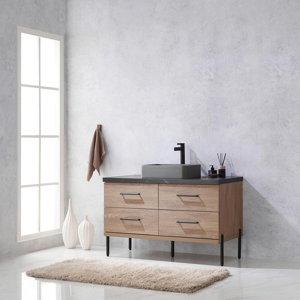 Single Sink Bath Vanity with Black Sintered Stone Top with Concrete Sink. Picture 14