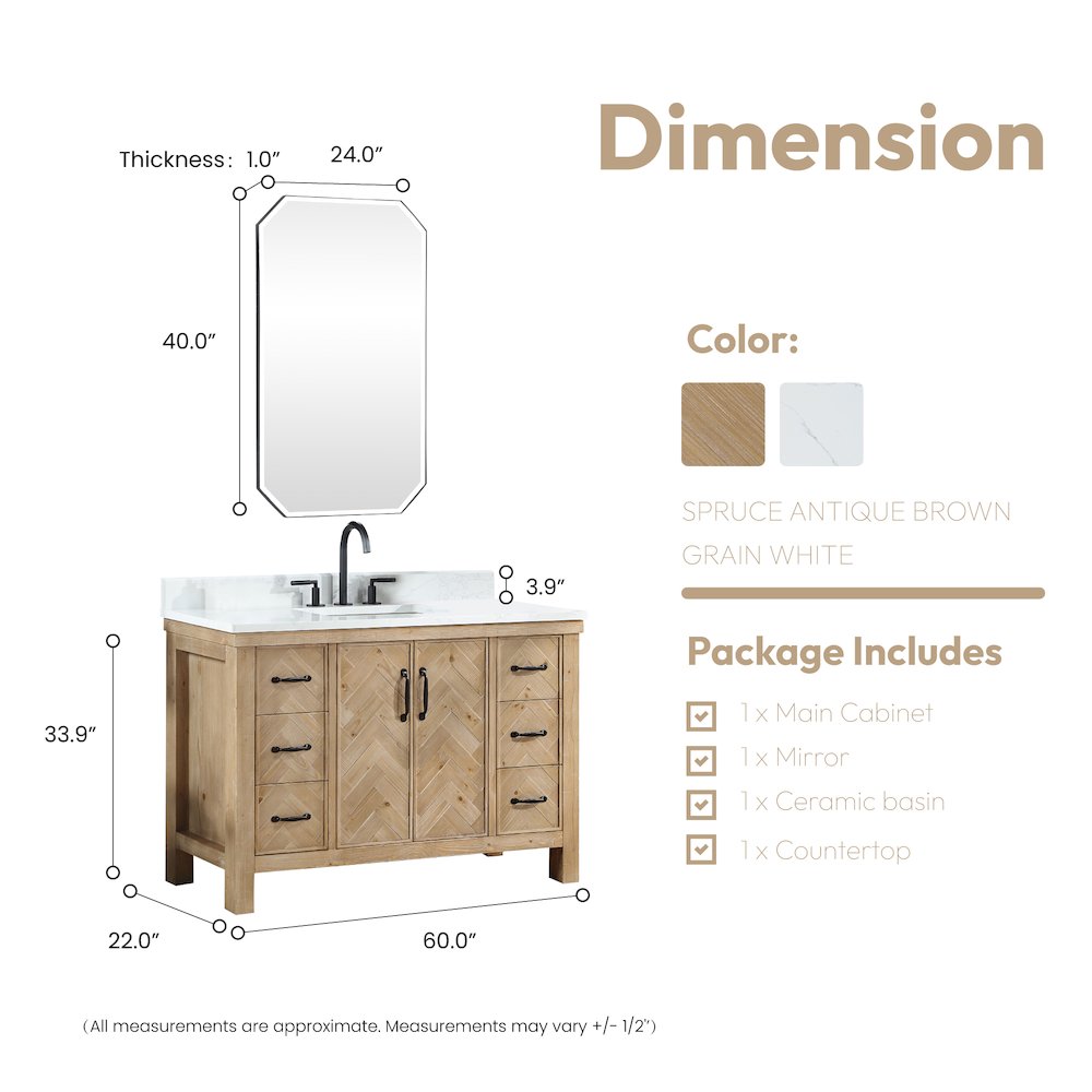 Javier 60" Free-standing Single Bath Vanity in Spruce Antique Brown. Picture 17