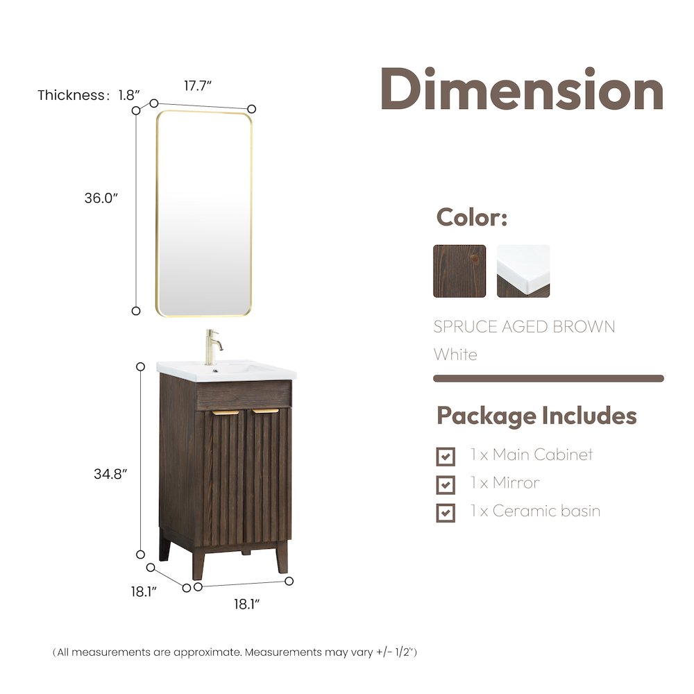 Palos 18" Free-standing Single Bath Vanity in Spruce Aged Brown. Picture 14