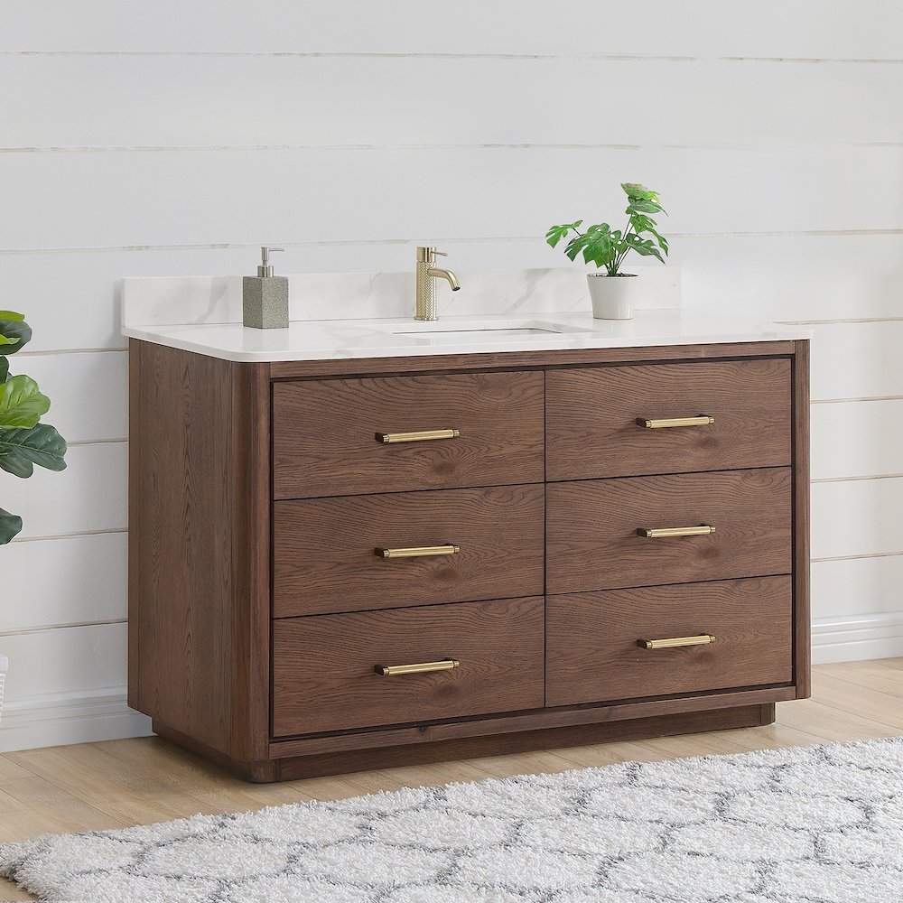 Porto 55" Free-standing Single Bath Vanity in Aged Dark Brown Oak. Picture 4