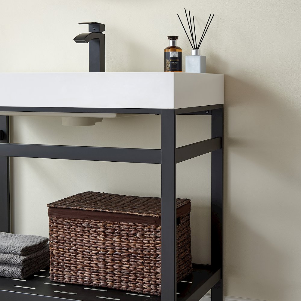 Rectangular White Finish Composite Granite Stonec Console Bathroom Vanity Sink. Picture 6