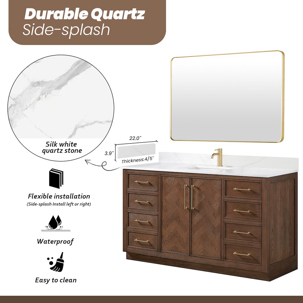 Jakarta 60" Freestanding Single Bath Vanity in Aged Dark Brown Oak. Picture 18