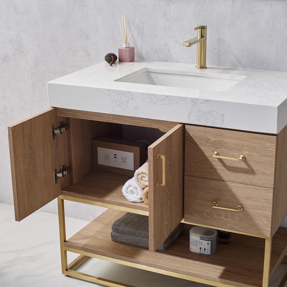 36" Single Vanity with White Grain Stone Countertop Without Mirror. Picture 4