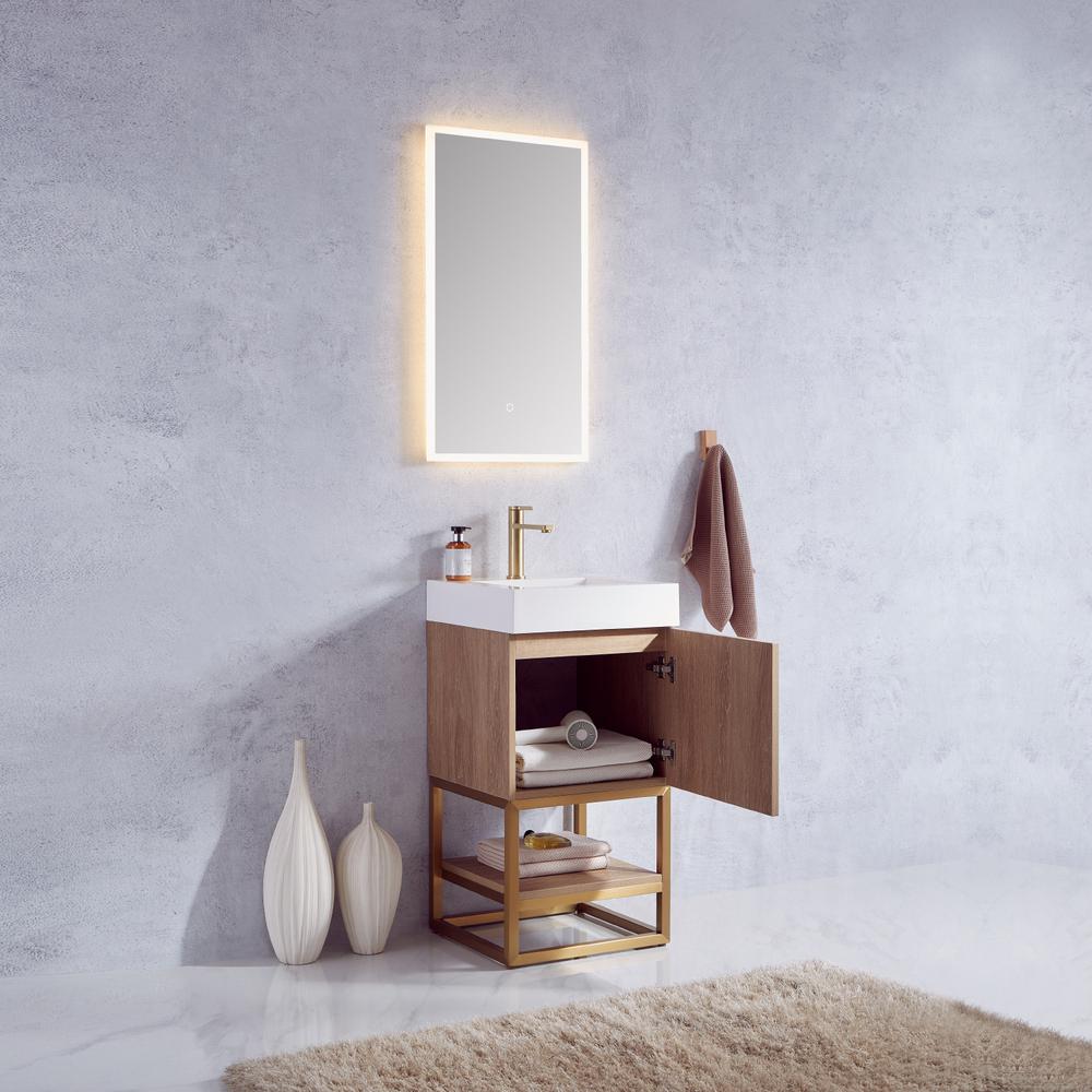 18" Single Sink Bath Vanity with Whole Artificial Stone Basin Top and Mirror. Picture 8