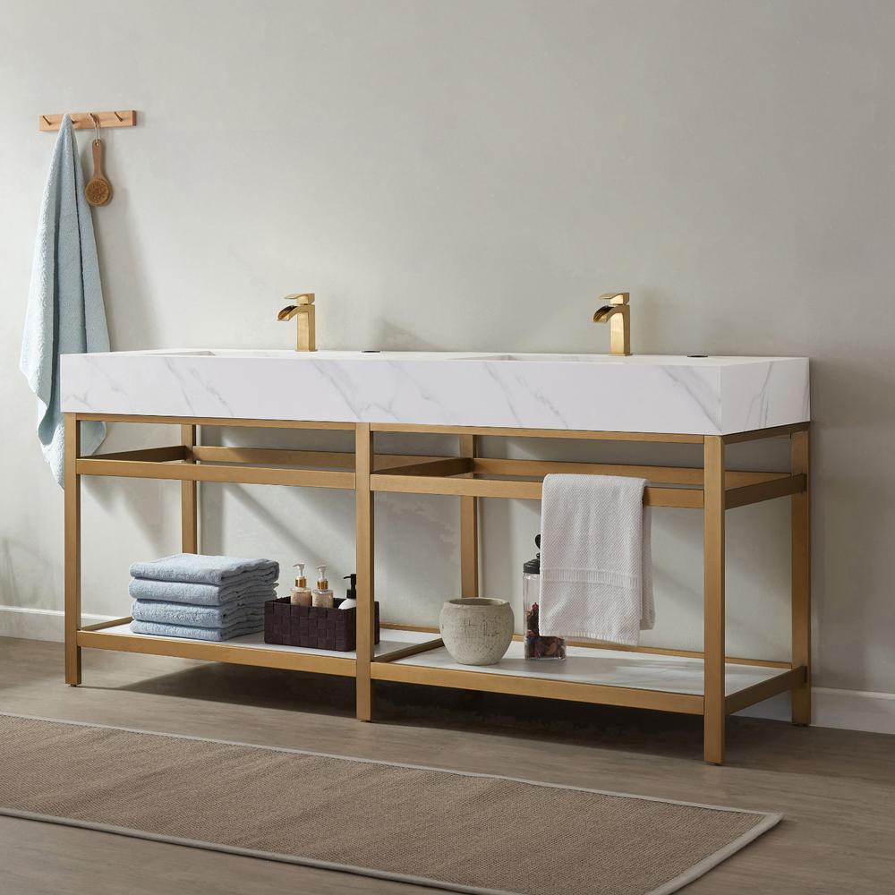 Vanity with stainless steel bracket match with stone Countertop Without Mirror. Picture 3