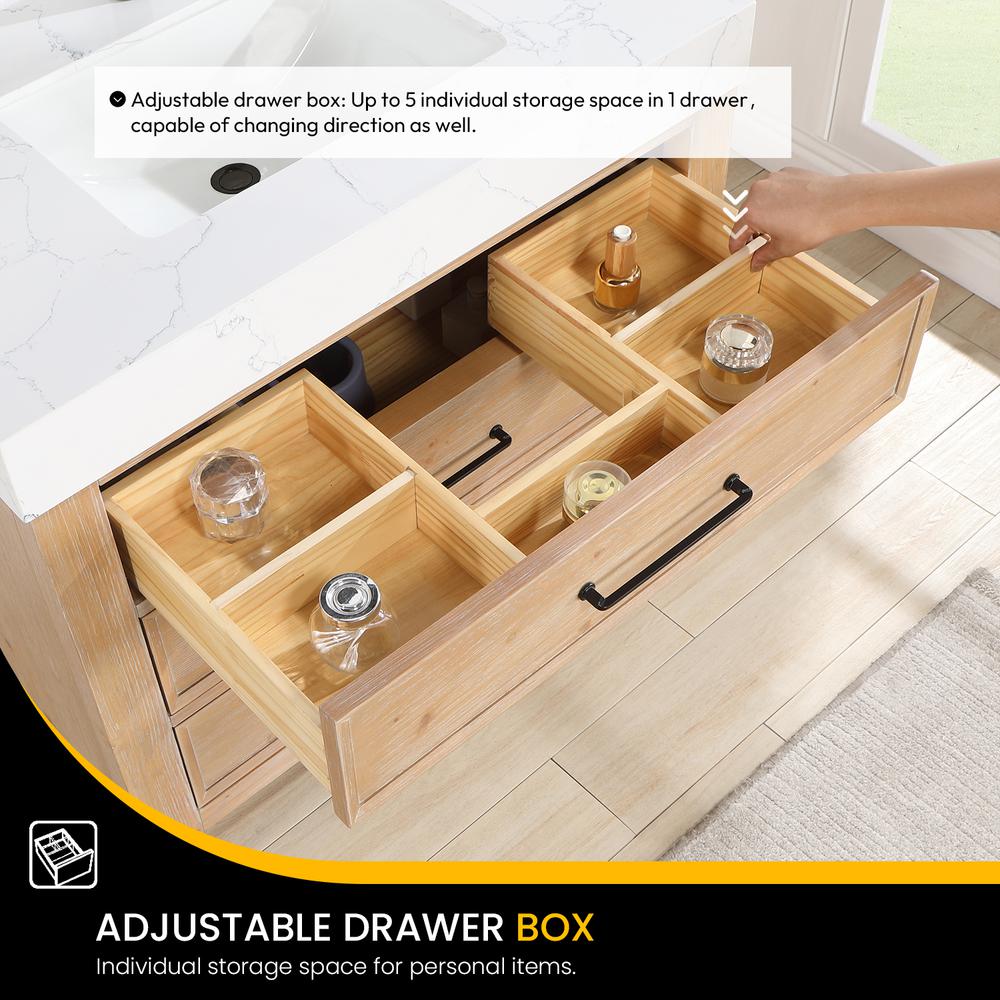 Free-standing Single Bathroom Vanity with Composite top in Lightning White. Picture 9