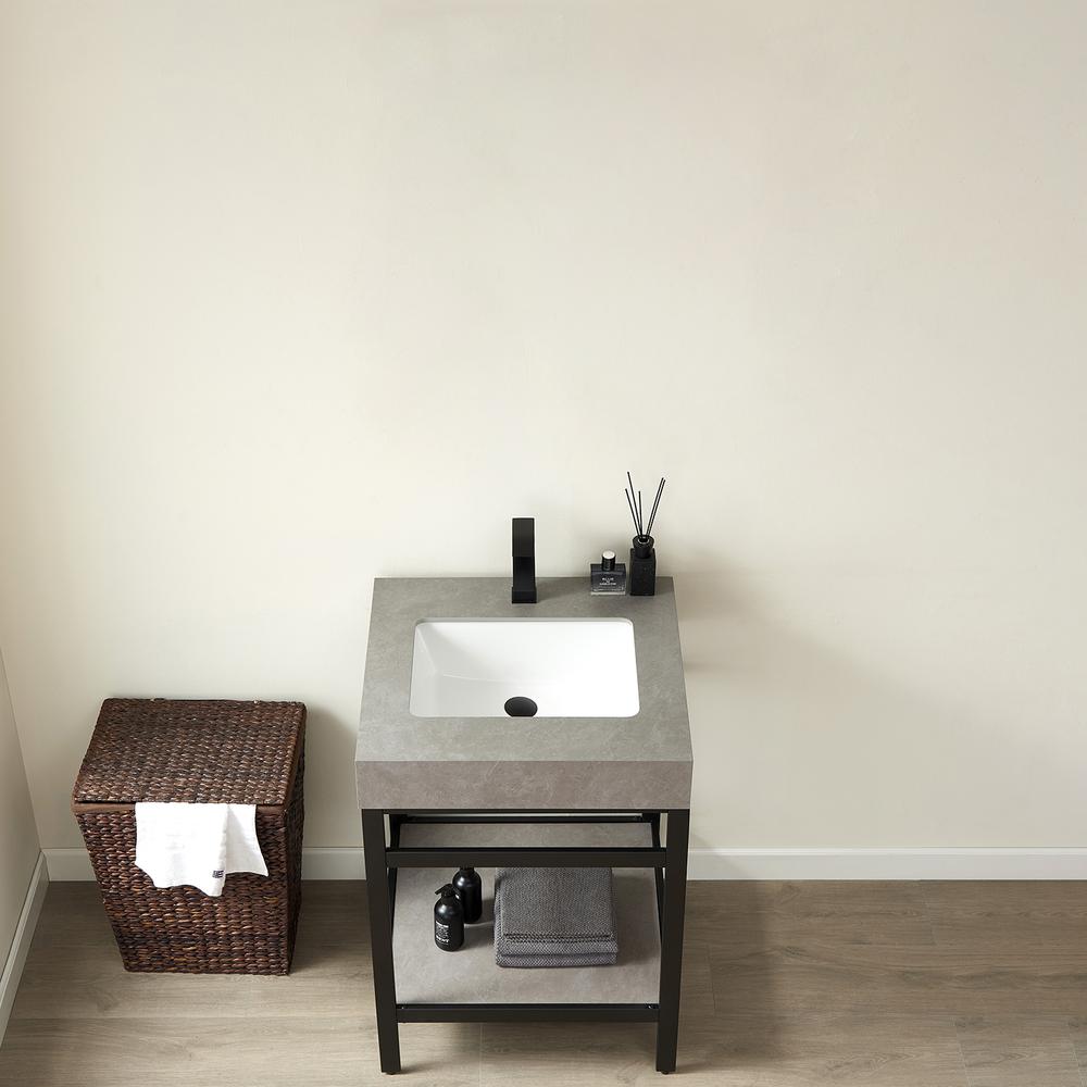 Single Sink Bath Vanity Metal Support with Grey Sintered Stone Top. Picture 6