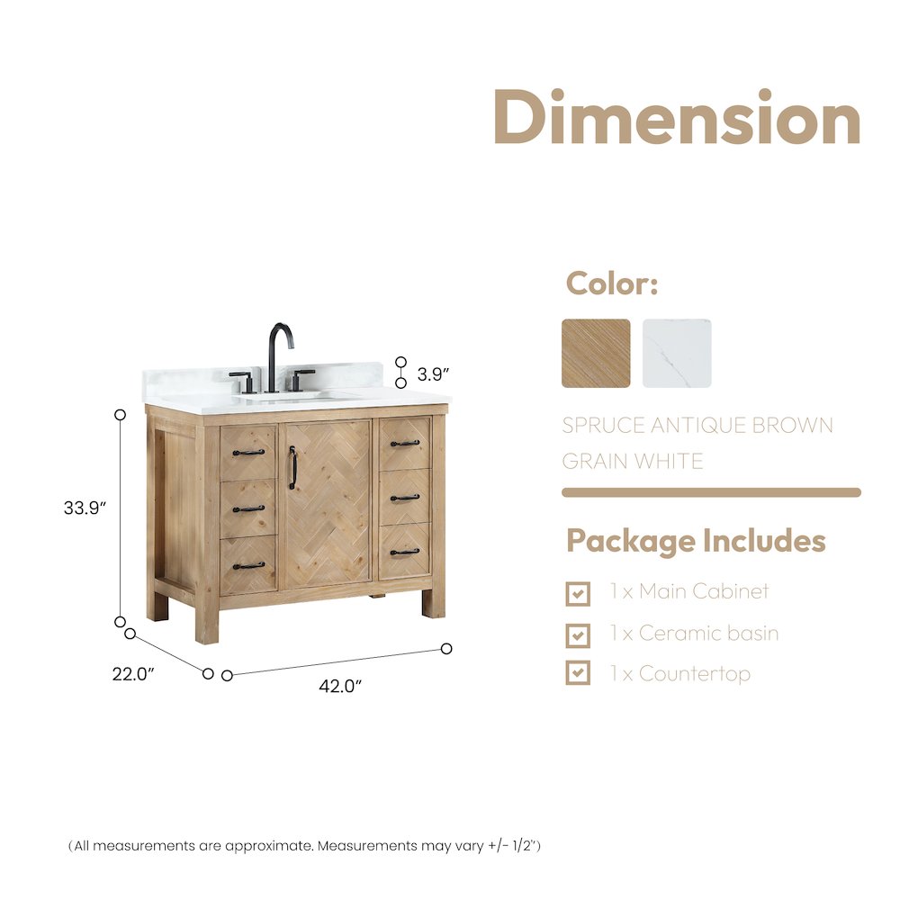 Javier 42" Free-standing Single Bath Vanity in Spruce Antique Brown. Picture 16