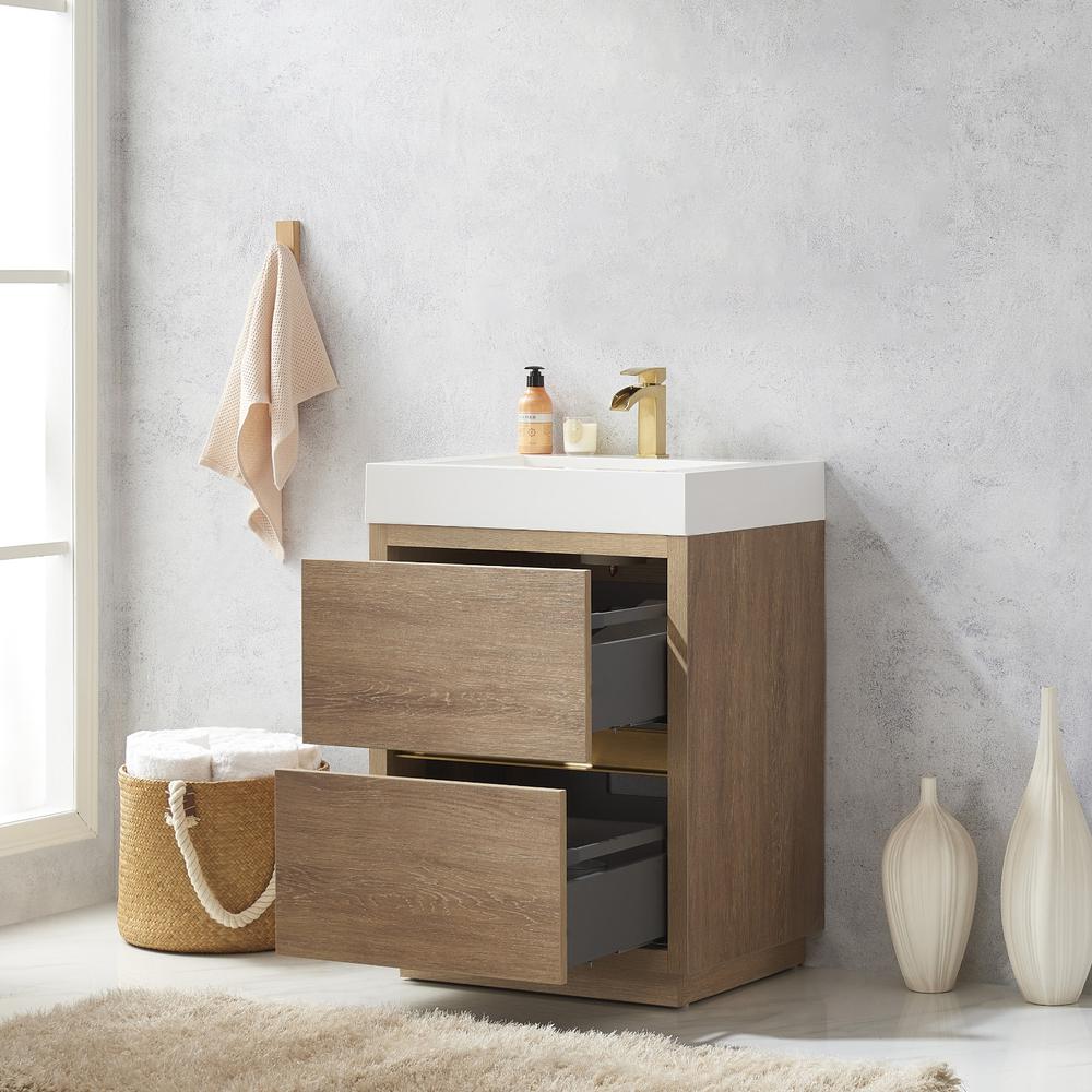 Single Sink Bath Vanity with White Composite Integral Square Sink Top. Picture 7