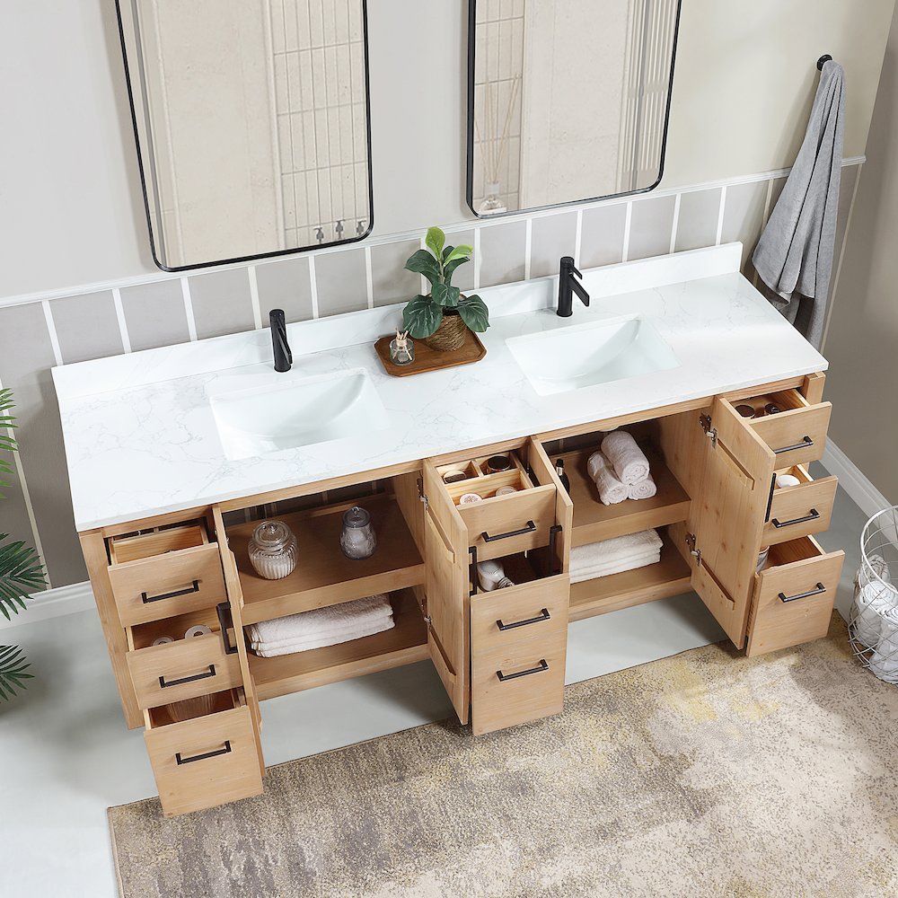 San 84" Free-standing Double Bath Vanity in Fir Wood Brown. Picture 9