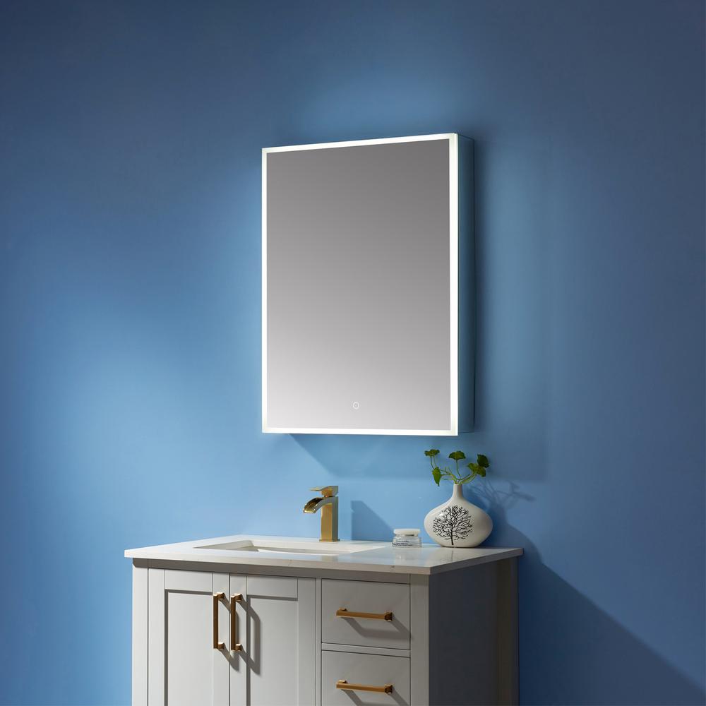 24" Rectangle Frameless Lighted Medicine Cabinet Wall Mounted Mirror. Picture 3