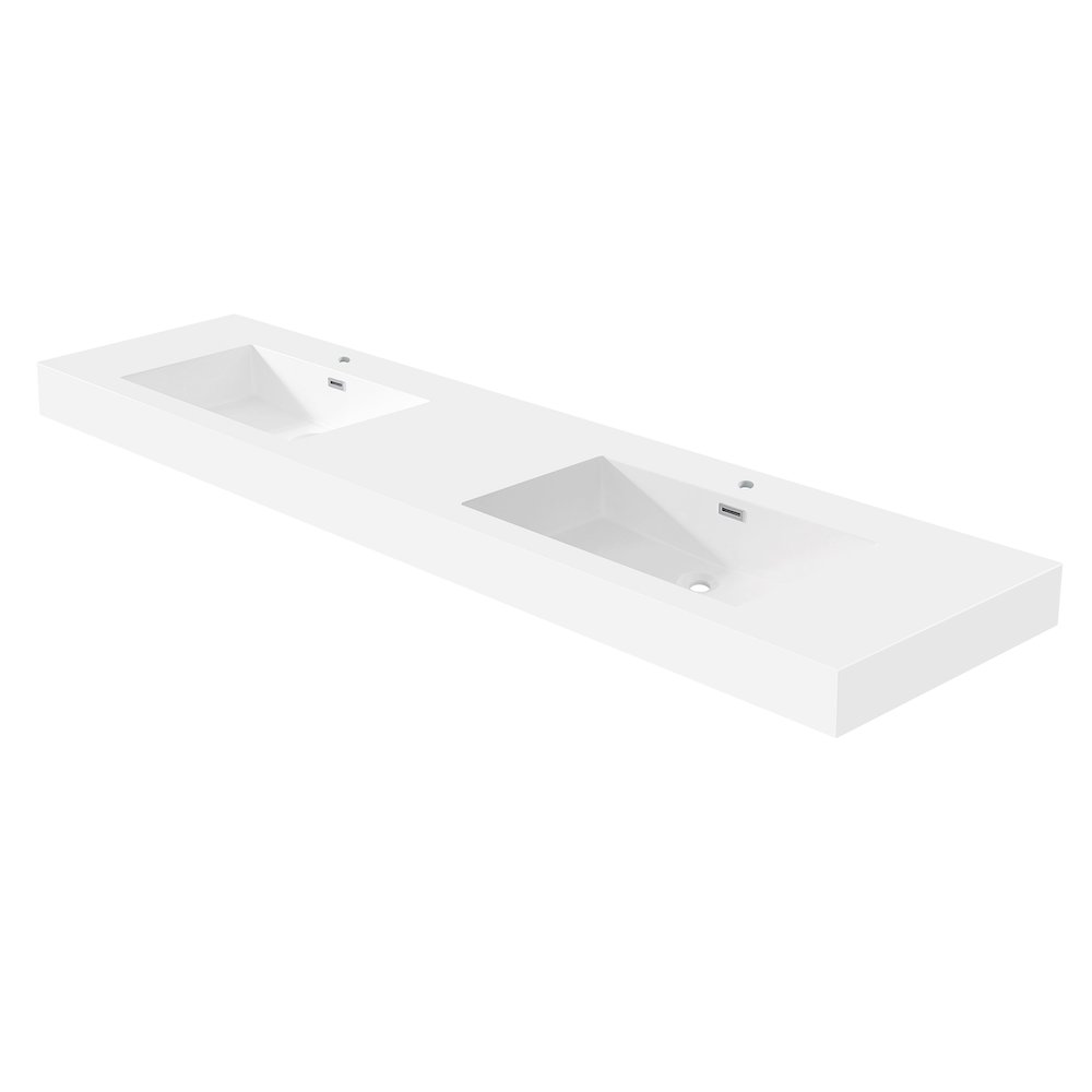 Rectangular White Finish Composite Granite Stone Console Bathroom Vanity Sink. Picture 3