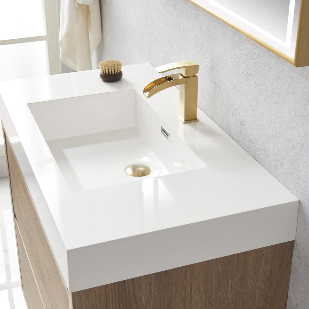 Single Sink Bath Vanity with Composite Integral Square Sink Top and Mirror. Picture 7