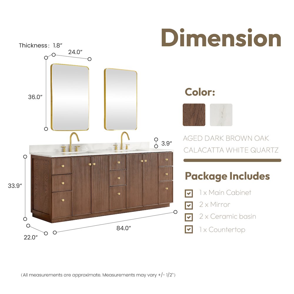 Oza 84" Free-standing Double Bath Vanity in Aged Dark Brown Oak. Picture 19