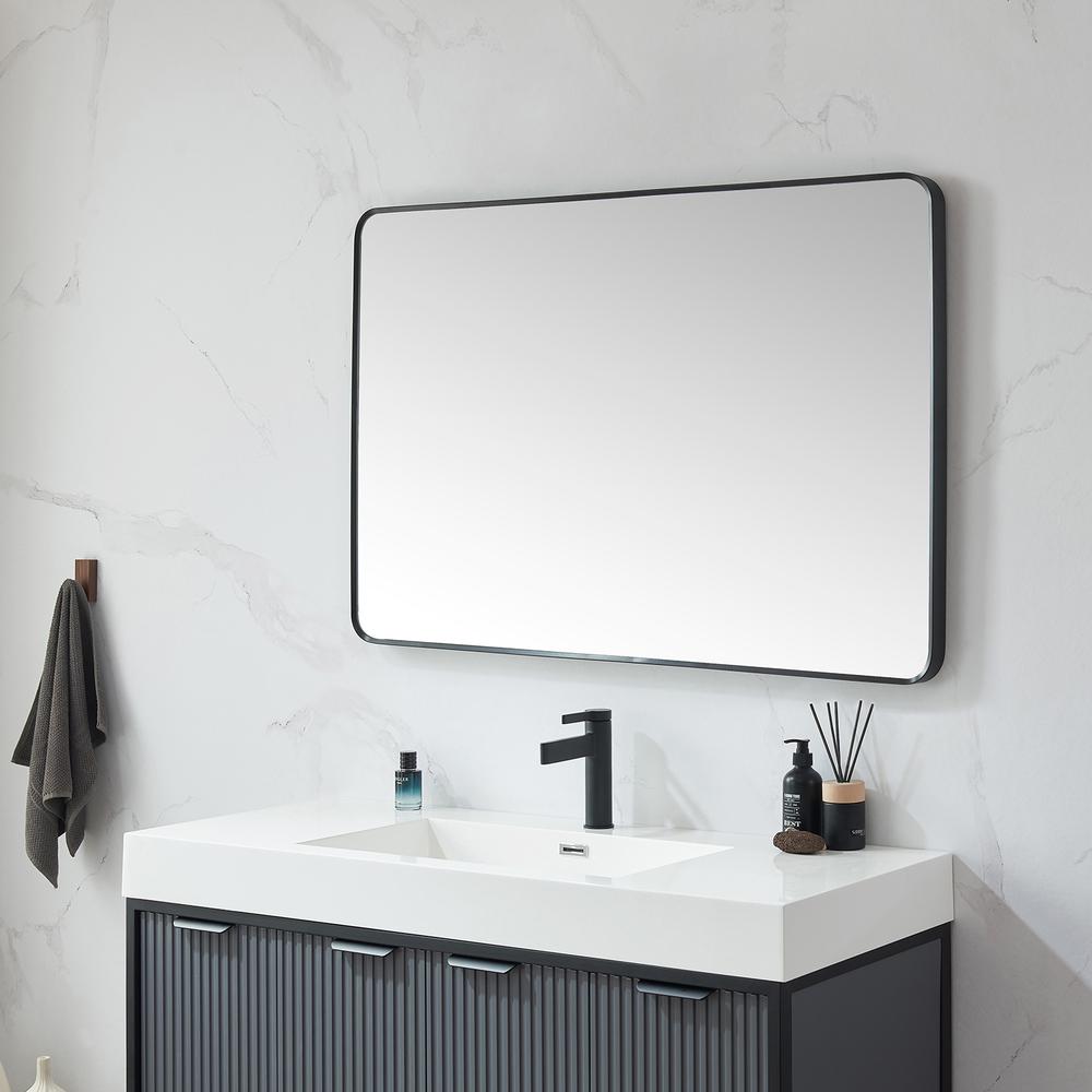 Mutriku 48 in. W x 32 in. H Rectangle Metal Wall Mirror in Brushed Black. Picture 5