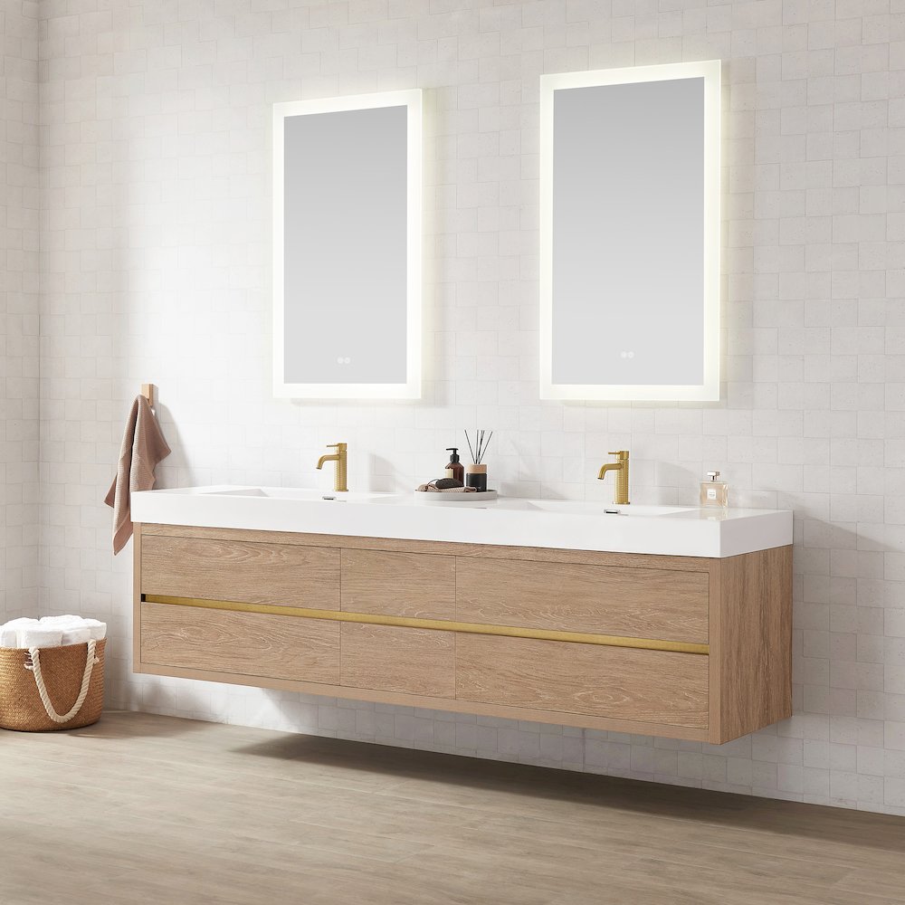 Palencia 84" Double Sink Wall-Mount Bath Vanity in North American Oak. Picture 4