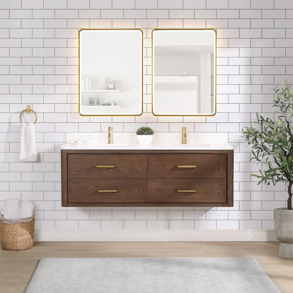 Cristo 60M" Floating Double Bath Vanity in Aged Dark Brown Oak. Picture 4
