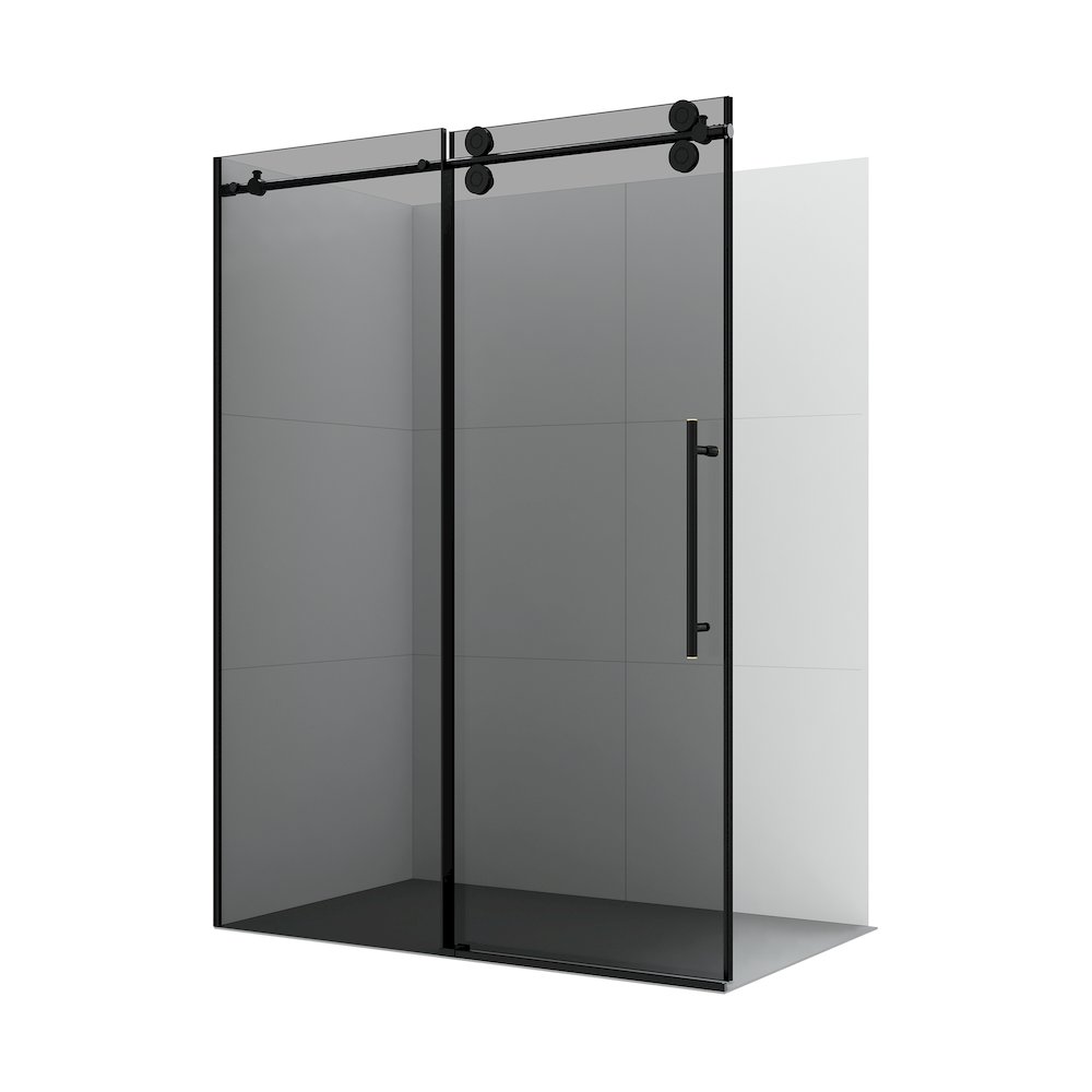 Echarri 56" W x 78" H Single Sliding Frameless Shower Door in Matte Black. Picture 1