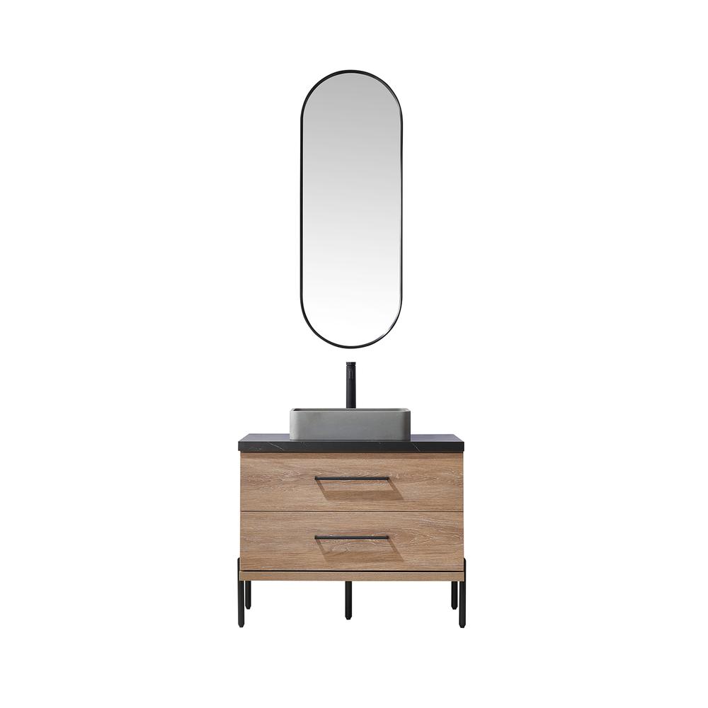 Single Sink Bath Vanity with Sintered Stone Top with Concrete Sink and Mirror. Picture 2