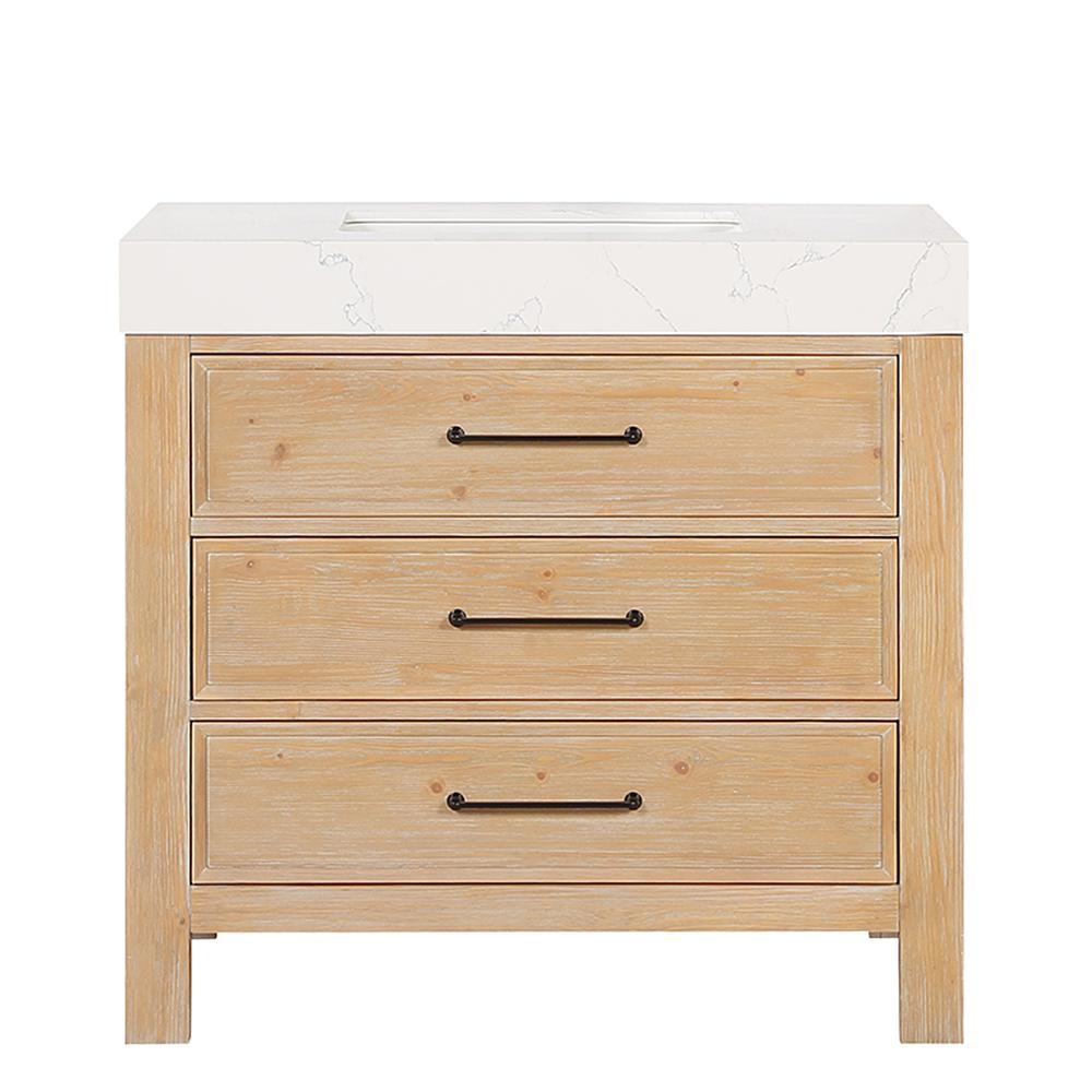 Free-standing Single Bathroom Vanity with Composite top in Lightning White. Picture 2